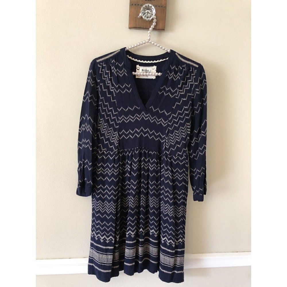Anthropologie Holding Horses Size XXS Farica Navy Blue Chevron Dress